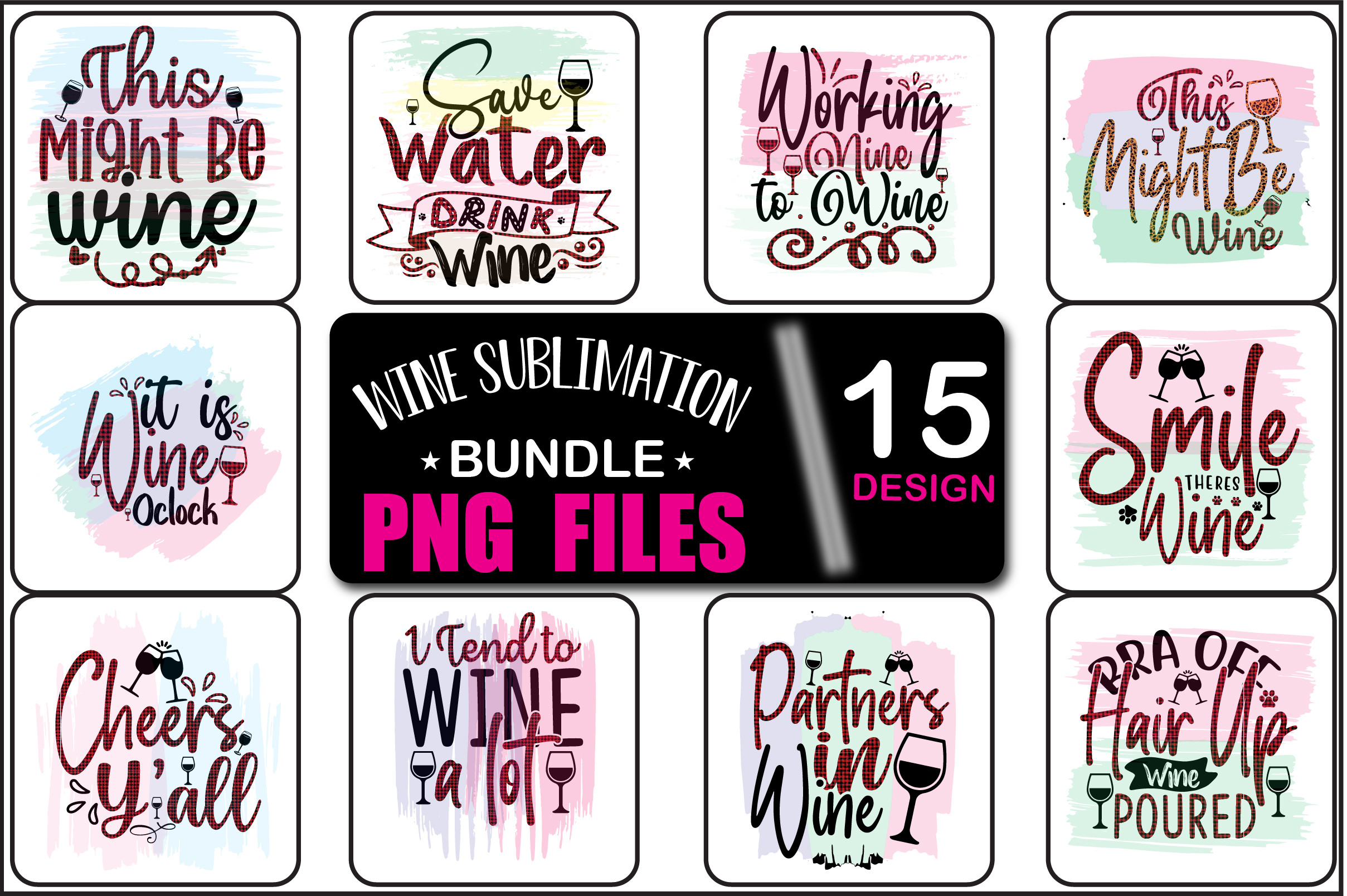 15 Wine Sublimation Png Files Bundle