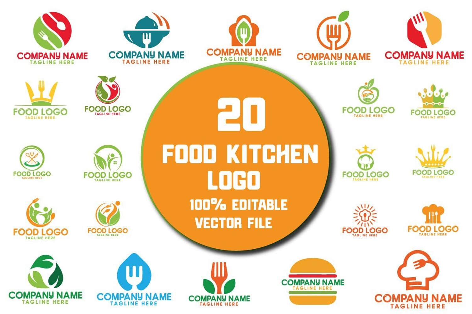 20 Food Kitchen Logo Design Mega Bundle