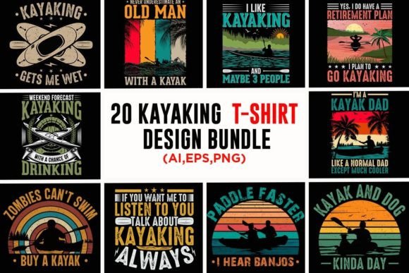 20 Kayaking T Shirt Design Bundle