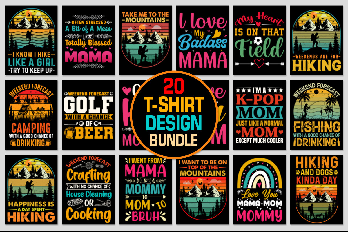 20 Mountain T Shirt Design Bundle