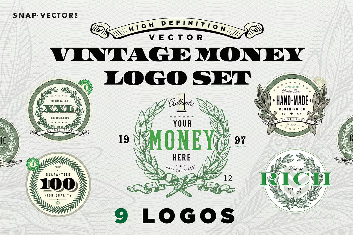 9 Vintage Money Logos Set